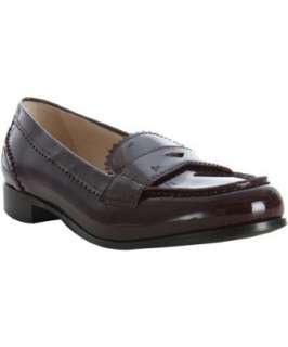 Prada burgundy patent leather pinked penny loafers   