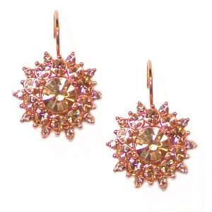Second Glance Designs Rose Goldtone Peach Crystal Flower Drop Earrings