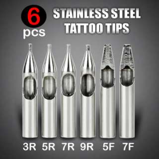 New 6 Pcs Stainless Steel Tattoo Tips Set Kit 3R 5R 7R 9R 5F 7F Round 