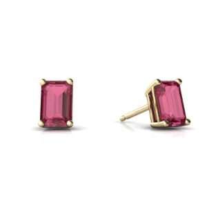   Yellow Gold Emerald cut Genuine Pink Tourmaline Stud Earrings: Jewelry