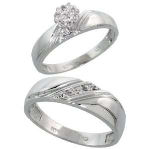 10k White Gold Diamond Engagement Rings Set for Men and Women 2 Piece 