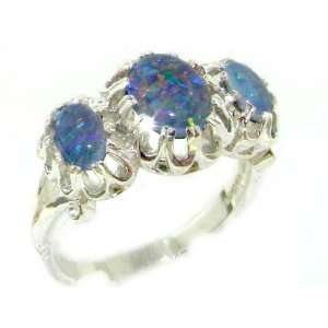  Luxury Sterling Silver Womens Large Opal Trilogy Ring 
