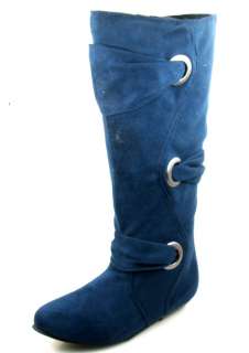 Flat Heel Knee High Strappy Women Boots Shoes Blue sz 9  