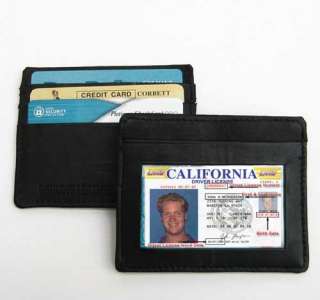   PIECE COWHIDE BLACK 100% LEATHER THIN Credit Card ID Wallet Holder 224