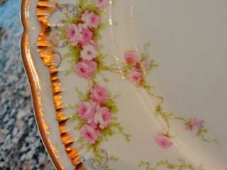   LIMOGES 340 ROSES DOUBLE GOLD TRIM SALAD PLATE ON ROMEO BLANK  