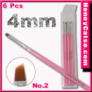 BU01 S 6 Pcs 3mm Pink Colors Nail Art Slanted Brush 1  