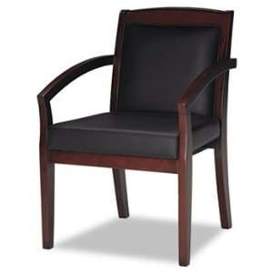   Wood Guest Chair, Mahogany/Black Leather MLNVSCABMAH: Office Products