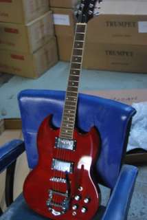 USED SG STYLE ELECTC GUITAR PROJECT W/ TREMOLO   MAHOGANY BODY, FLAME 