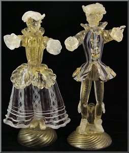 Fine Pair of Venetian Glass Figures / Male & Female  
