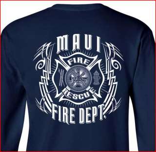 Maui Fire Department T shirt Tribal SIZE LARGE Long Sleeve  