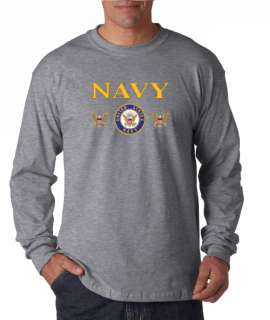 Navy Triple Insignia Design Long Sleeve Tee Shirt  