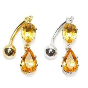   Belly ring with 2 Beautiful Genuine Citrine Pear Shape Stones: Jewelry