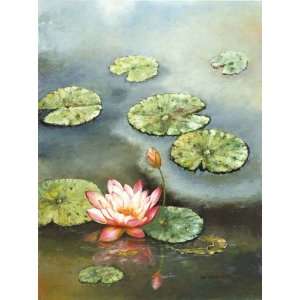 Cullen 30W by 40H  Water Lily With Pink Blossom CANVAS Edge #2 