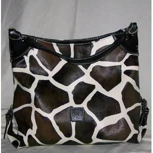  Designer Inspired Giraffe Print Handbag with Black Trim 