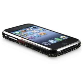 Black Crystal Bling Diamond Snap on Hard Cover Case for IPHONE 3G 3GS 