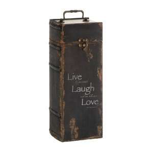  Live Love Laugh Black Antique Wood Wine Bottle Holder Box 