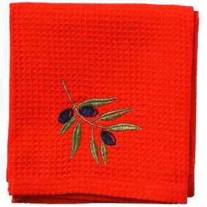  Nicoise Embroidered Tea Towel   Cayenne