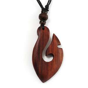   Adjustable Brown Wood Magical Hook Black Cord Pendant Necklace