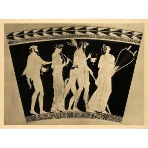 1943 Print Athenian Urn Dionysus Satyr Wine Instrument Harvest Greek 