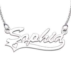    Sterling Silver Script Name Necklace with Cutout Heart: Jewelry