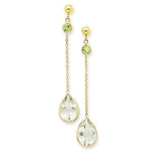  14k Gold Peridot and Green Amethyst Post Earrings: Jewelry