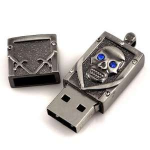   Flash Drive Memory Disk Grey Skull With Crystal   Blue: Electronics