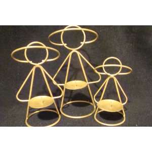 Set of 3 Gold Wire Christmas Angels Pillar Candle Holders Contemporary 