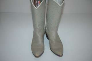 Vintage Nocona Gray Cowboy Boots Sky Blue Stitching White Piping 