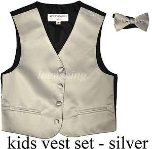 New Kids boys tuxedo vest waistcoat bow tie silver size 8  
