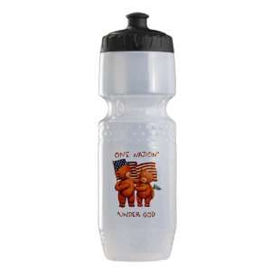   Water Bottle Clear Blk One Nation Under God Teddy Bears with US Flag