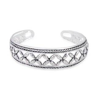   Silver Bali Inspired Open Marquis Roped Edge Design Cuff Bracelet