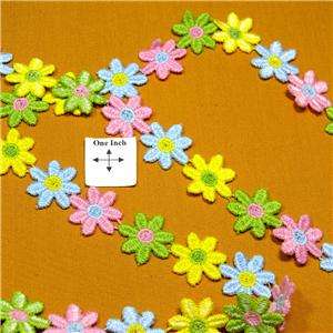 Pink, Blue, Yellow & Green Daisy Chain Fabric Trim, Cute! 1 Wide, By 