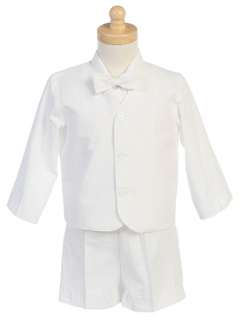 Boys WHITE Suit Eton & Shorts Seersucker Cotton Easter 6M 12M 18M 24M 