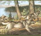 THREE WOLVES ON CHASE THREW THE WOODS GREEN EDGES 10 1/4 Wallpaper 