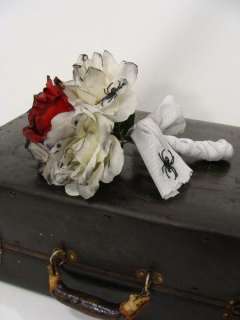 Red White Zombie Corpse Bride Wedding DEAD ROSE Goth FLOWER BOUQUET 
