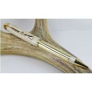  Deer Antler 375 Rifle Cartridge Pen With a Gold Finish 