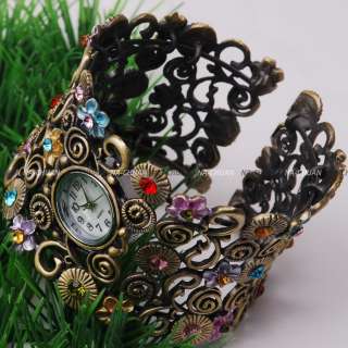 New Flower Crystal Multicolor Charm Bracelet Bangle Lady Women Quartz 