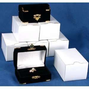  6 Double Ring Gift Boxes Black Flocked Jewelry Display 