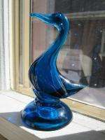 Vintage VIKING ART GLASS BLUENIQUE BLUE 5 TALL DUCK BIRD Figurine 