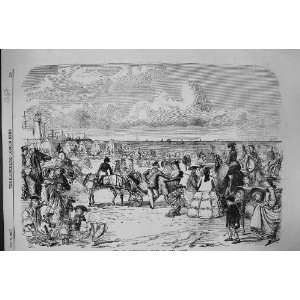  1857 VIEW SCARBOROUGH BEACH SEA SCENE HORSES CARRIAGE 