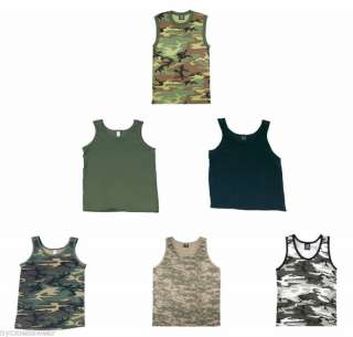 MILITARY TANK TOP SHIRT CAMOUFLAGE & SOLID POLY/COTTON  