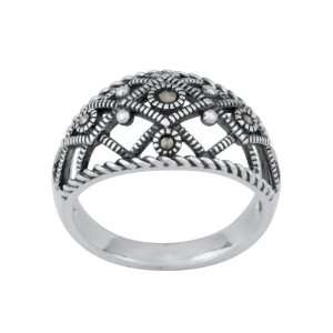  Sterling Silver Marcasite Textured Ring, Size 7 Jewelry