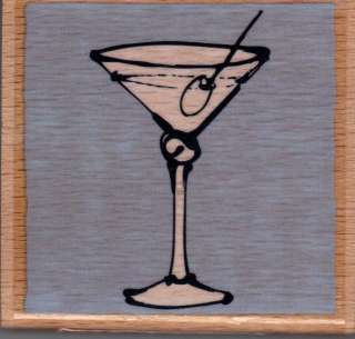 Wood Mounted Rubber Craft Stamp Martini Glass w/ olive  