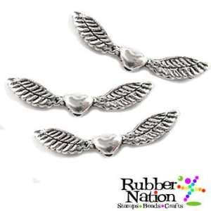  Angel Wings Winged Heart Silver Metal Charms Beads 10pc 