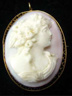 CARVED Pink CORAL CAMEO BROOCH   10k GOLD Estate PIN  