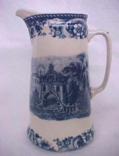 New Blue Victorian Porcelain China Castle Tall Pitcher  