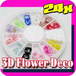24 x 3D Ceramic Flower Wheel Acrylic Nail Art Deco N  