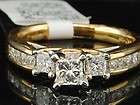   14K Yellow Gold Solitaire 3 Stone Princess Cut Diamond Engagement Ring