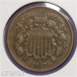 1867 U.S. 2 ¢ CENT PIECE CIVIL WAR ERA (EN  