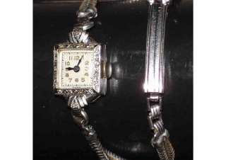 Antique 1930s 14k Gold Diamonds Swiss 17 Jewel Watch  